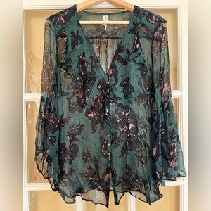 Anthropologie Feather Bone Sheer Floral Blouse
